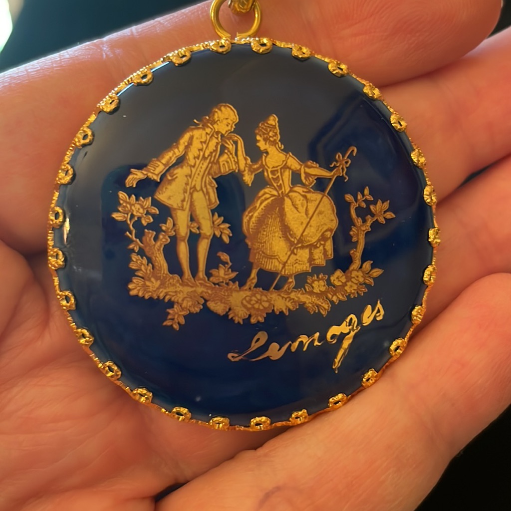Vintage Signed Limoges Hand-Painted Porcelain Pendant